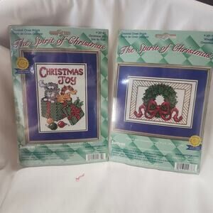 2 Christmas Cross Stitch Kits Christmas Joy Wreath Janlynn Sealed  5x7 B35
